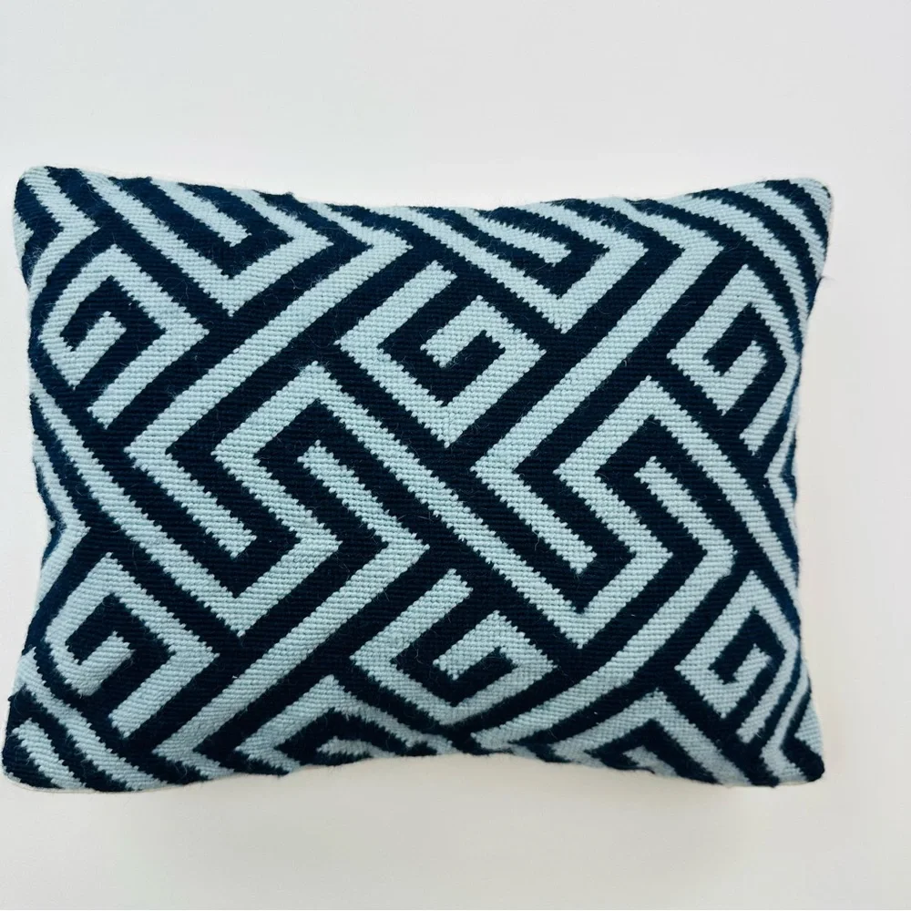 Williams Sonoma Interlock Geometric Greek Key Wool Needlepoint Accent Pillow